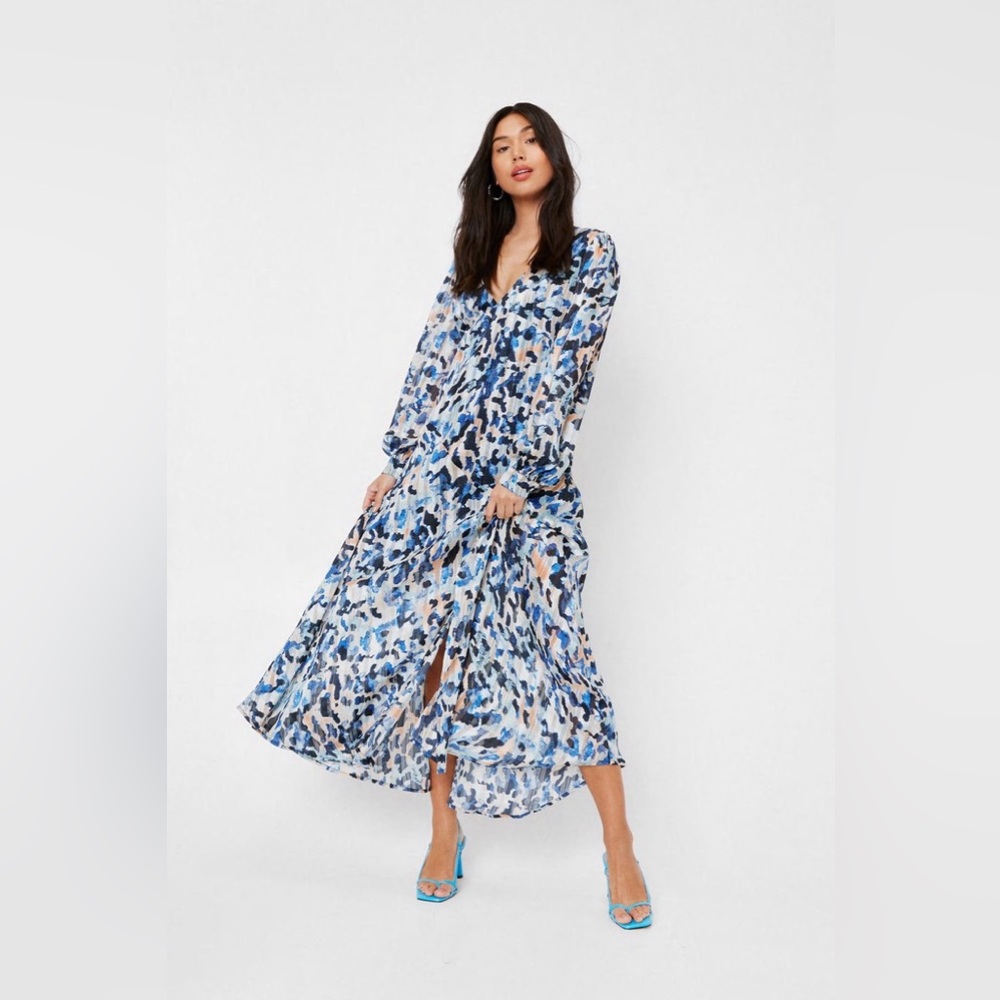 Nasty Gal Abstract Animal Print Midi Dress Sz 2 (fits like 4-6) blue, NWT